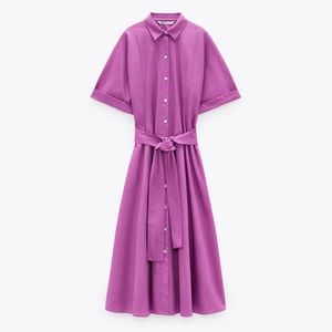 purple zara poplin shirt dress